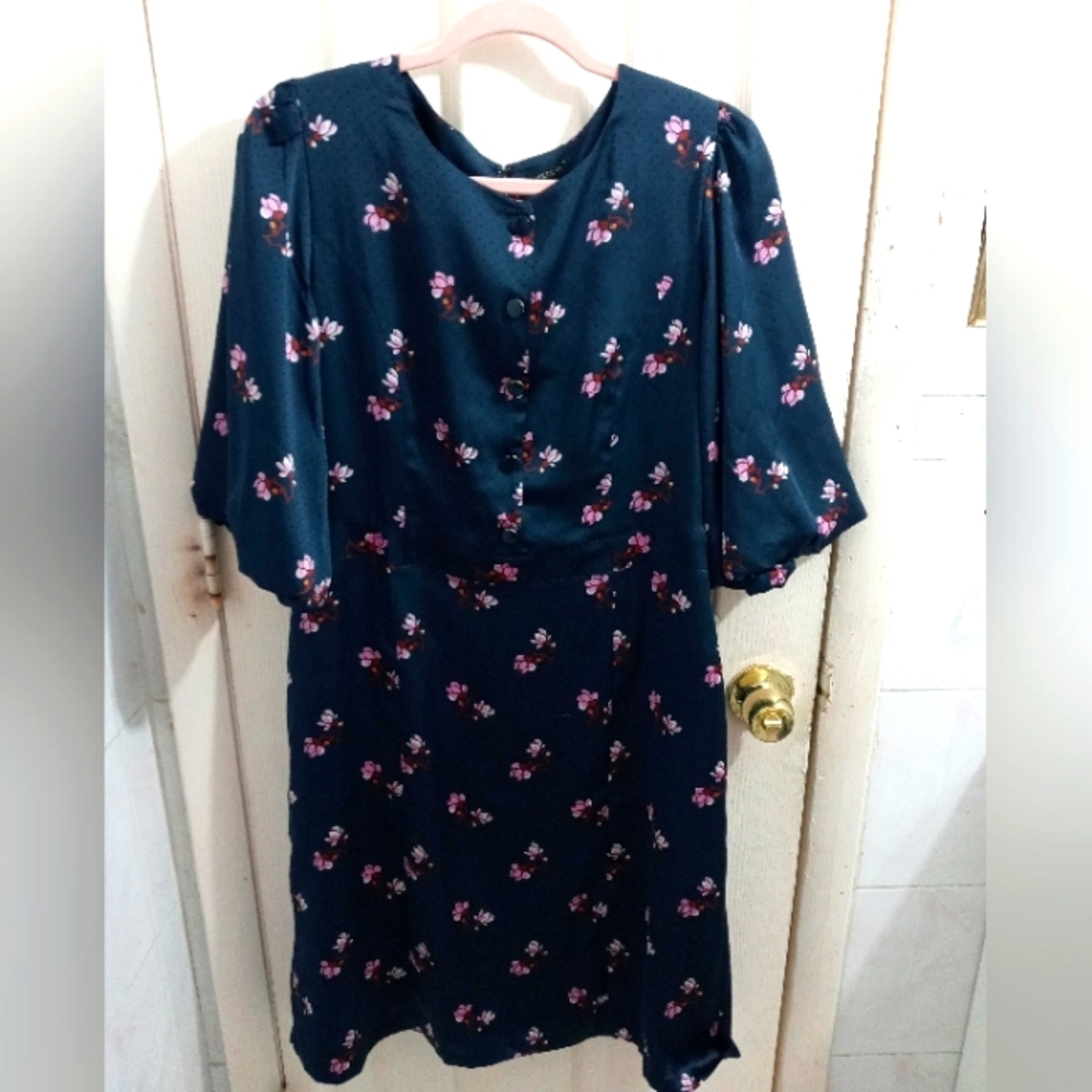 Ann Taylor Factory Dark Blue Floral Dress Size 12